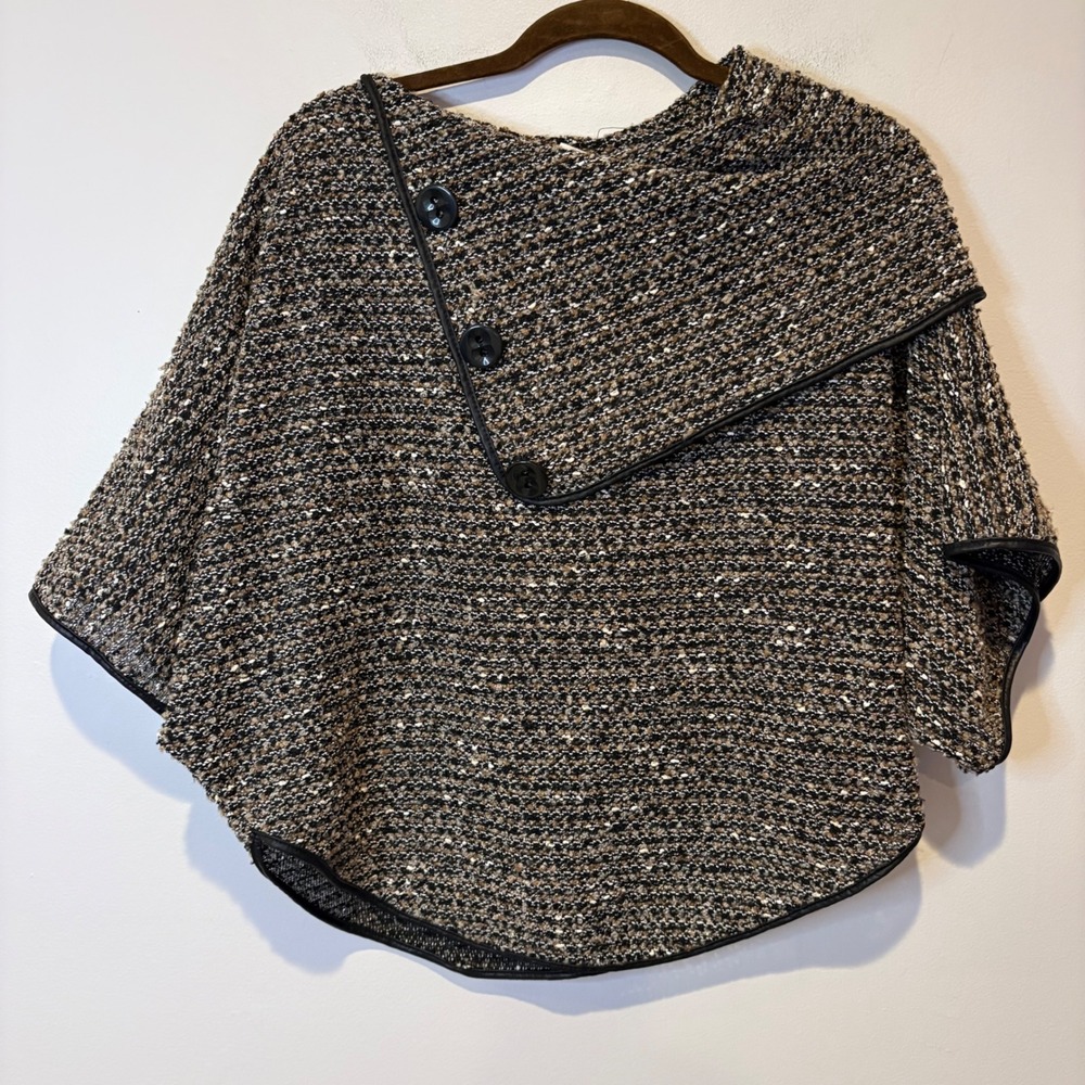 Bali Corp Womens Tweed Poncho Shawl Sweater Collar Black Brown Small Petite‎